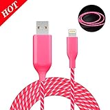 Lightning Cable, MKDGO 360 Degree Light Visible Flowing LED Light Up EL Charging Cable Sync Charging Cable Cord for iPhone X/8/7/7 Plus/6s/6s Plus/6/6 Plus/5s/5c/5/iPad/iPod(3Ft, Pink)