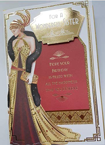 Art Deco Lady - Sister - Glittered Birthday Card