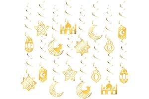 16pcs Eid Hanging Swirl Decorations, Ramadan Mubarak Ceiling Decorations, Golden Ramadan Mubarak Islamic Star Moon Decoration