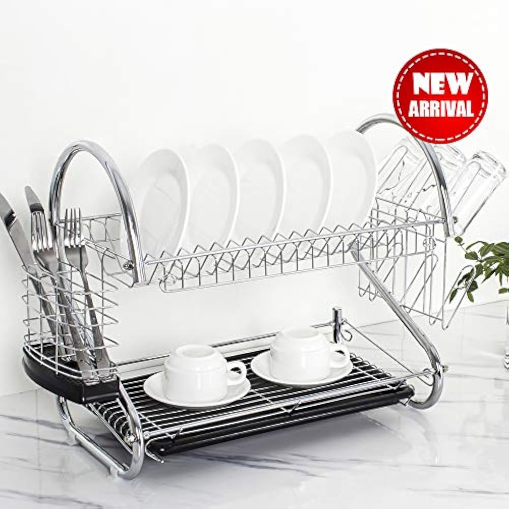 Tahlegy Countertop 2 Tier Dish Drying Rack Kitchen Cutlery