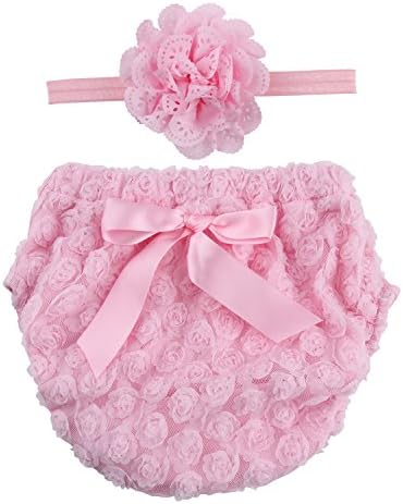 ICObuty Rose Ruffle Bloomer Diaper Cover and A Flower Headband for Baby Girls Toddlers