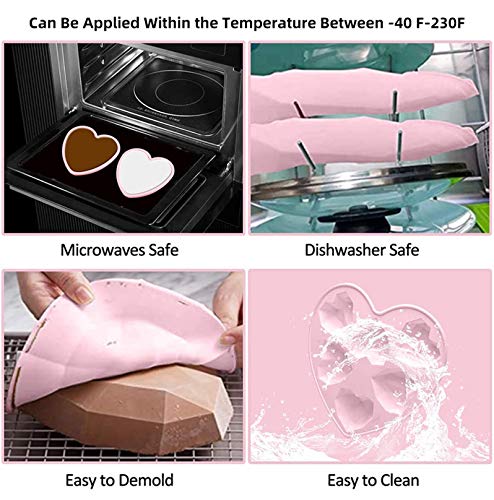 Diamond Heart Shaped Silicone Chocolate Mold, 7pcs Diamond Heart Mousse Cake Mold Trays with Wooden Hammers, Number and Letter Mold, Heart Button Fondant Mold for Valentine Candy Chocolate