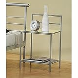 Coaster Contemporary Modern Night Stand Bedside Table, Silver Metal Finish