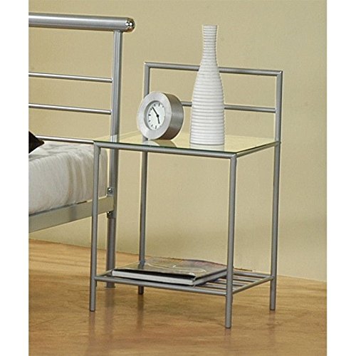 Coaster Contemporary Modern Night Stand Bedside Table, Silver Metal Finish