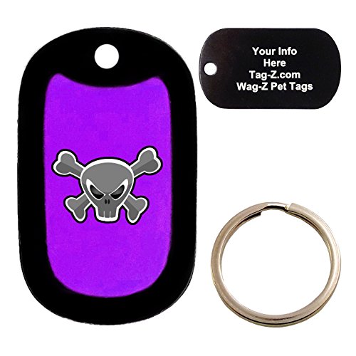 Custom Engraved Pet Tag - Mad Crossbones Skull - Purple - Dog Tag - Tag-Z Wag-Z