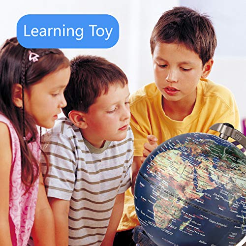 FUN GLOBE 2 in 1 LED World Globe Desktop Decoration Geographic Interactive Earth Globes for Kids & Adults for Educational Toys/Office Supplies/Indoor Decorations/Holiday Gift (Navy, 5 Inches)