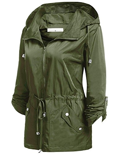 Elever Women's Detachable Hooded Drawstring Anorak Military Utility Jacket Army Green S - Thumbnail 2