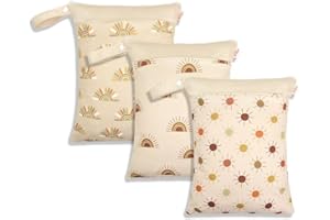 KKTAPOS Wet Dry Bags for Baby Cloth Diapers - Waterproof Reusable Washable Travel Bags, Gym Bag, Pool, Daycare Soiled Baby Items Yoga Gym Bag for Swimsuits & Wet Clothes 3pcs/set（Orange&Sun