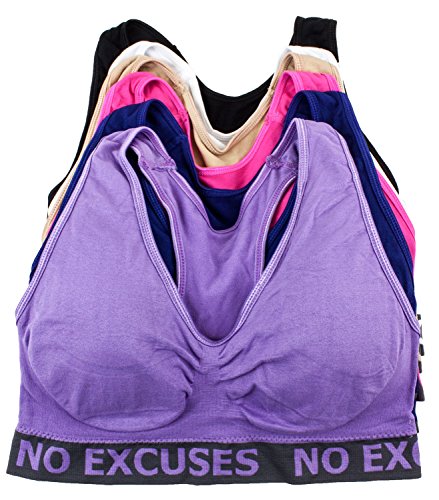 Barbra's 6 Pack Plus Size Wirefree Racerback Bras with Removable Pads (L-2XL)