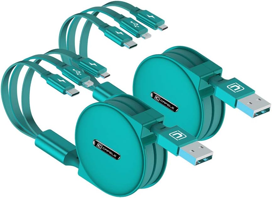 Multi Retractable Cable 2 Pack 3.0A Fast Charger Cord, Multiple Charging Cable 4FT 3-in-1 USB Charge Cord with Phone/Type C/Micro USB for Phone/Huawei/Samsung Galaxy/Pixel/Sony/LG/HTC (Green)