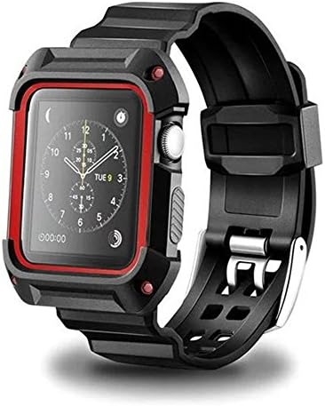 Band for Apple Watch , Silicone Sport Straps Replacement Wristband Bracelet for Apple Watch Series 3 / Series 2 / Series 1 , Protective Case Included (42mm black+red)
