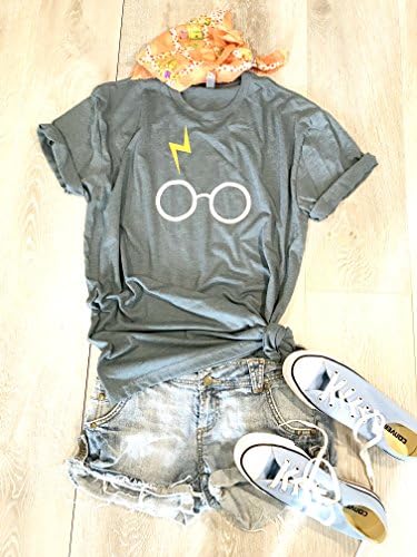 Harry Potter. Harry Potter Glasses. Hand Made. Made To Order. Unisex Fit. Harry Potter T Shirt. Thunder Bolt With Glasses. Smog Blue Color. Crew Neck Shirt.