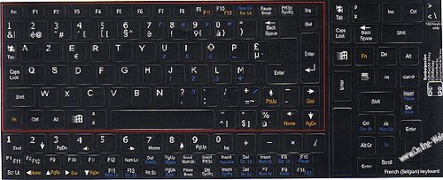 NETBOOK FRENCH-BELGIAN KEYBOARD STICKERS BLACK BACKGROUND FOR MINI LAPTOPS