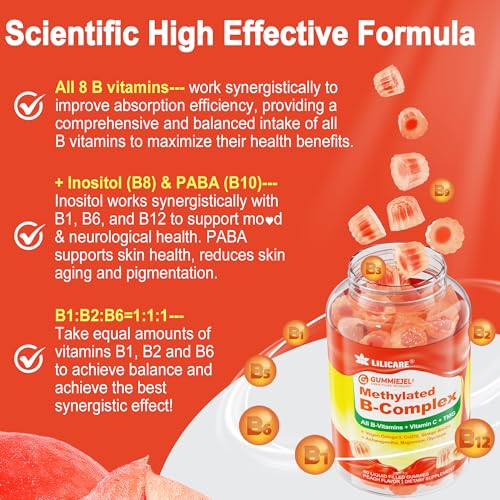 Super Methylated Vitamin B Complex Gummies - All B Vitamins + Omega-3, Magnesium, CoQ10, Ashwagandha,Vitamin C, TMG- For Women Men- Methyl B12 2000 mcg, Methylfolate, B1,B2, B3,B5,B6,B7- Sugar Free