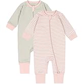 Teach Leanbh Toddler Baby Boys Girls 2-Pack Pajamas Cotton 2 Way Zipper Long Sleeve Footless Romper Sleep and Play