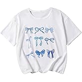 RoseSeek Girl's Bow Graphic Tees Crew Neck Short Sleeve Summer T Shirts Preppy Cute Clothes for Girls