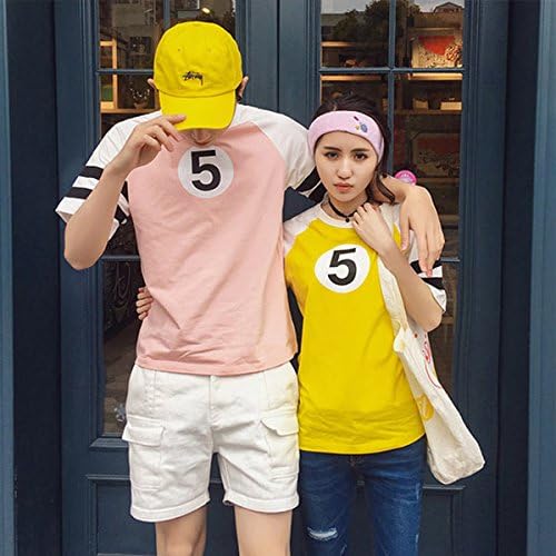 Amazon ペアルック カップル 春 夏 半袖tシャツ ペア 韓国服 レディース メンズ ご夫婦 恋人 お揃い トップス かわいい 着痩せ シンプル 男女通用 ピンク イエロー S ２xlサイズ 2xl イエロー Tシャツ カットソー 通販