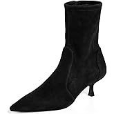 Coutgo Womens Low Kitten Heel Ankle Boots Pointed Toe Booties Side Zipper Fall Shoes