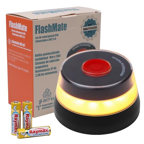 Aogled Luz V16 Conectada DGT 3.0 con Geolocalización,Baliza Emergencia Coche Homologada con SIM y Datos Incluidos 12 Años,Luz Señal V16 Magnética 1km,IP54,con Funda y Pilas
