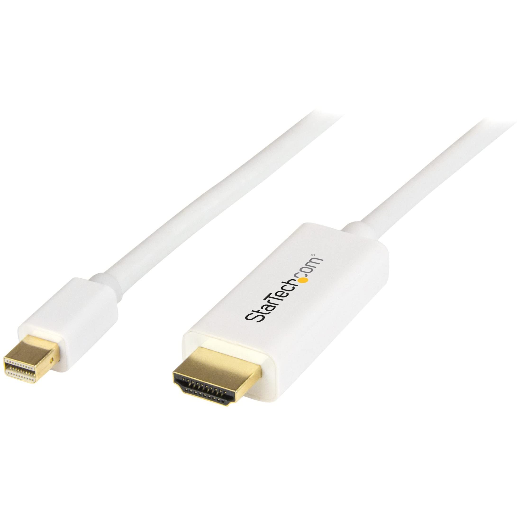 StarTech.com Mini DisplayPort to HDMI Converter Cable - 6 ft (2m) - mDP to HDMI Adapter with Built-in Cable - (M / M) Ultra HD 4K (MDP2HDMM2MW), White
