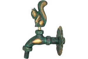CHICZAM Outdoor Faucet Garden Antique Green Squirrel Handle Courtyard Faucet Decorative Brass Single Cold Water Tap Wall Mount Washing Machine