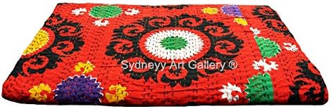 Sydneyy Art Gallery Indian Kantha Quilt, Bohemian Bedding Kantha, Suzani Kantha Rallies, Reversible Bedspread / Blanket (King Size)