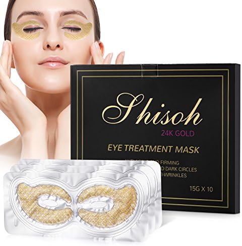 SHISOH 10 Pack Collagen 24K Gold Under Eye Mask Reduces Dark Circles and Puffiness, Eye Treatment Pads Patches With Anti-aging and Anti Wrinkle Treatment for Women &amp; Men