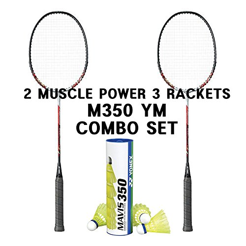 Yonex 2 Muscle Power 3 Rackets Mavis 350 Yellow Medium Shuttle Combo Set