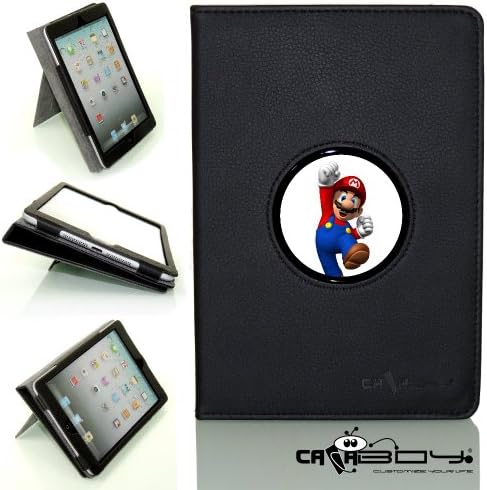 New SMART SLEEP 2014 Apple Mini Ipad 3 black leather Case By Calaboy- Interchangeable Design - Personalized Picture Frame w Super Mario Bros Nintendo Logo (C19)