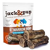 Jack&Pup Premium Grade Roasted Beef Marrow Bone Treats (3 Pack) - 6" Long All Natural Gourmet Dog Treat Chews - Savory Smoked Beef Flavor