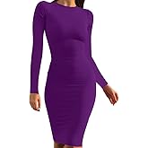 Mokoru Women's Casual Basic Pencil Dress Sexy Long Sleeve Bodycon Midi Club Dress