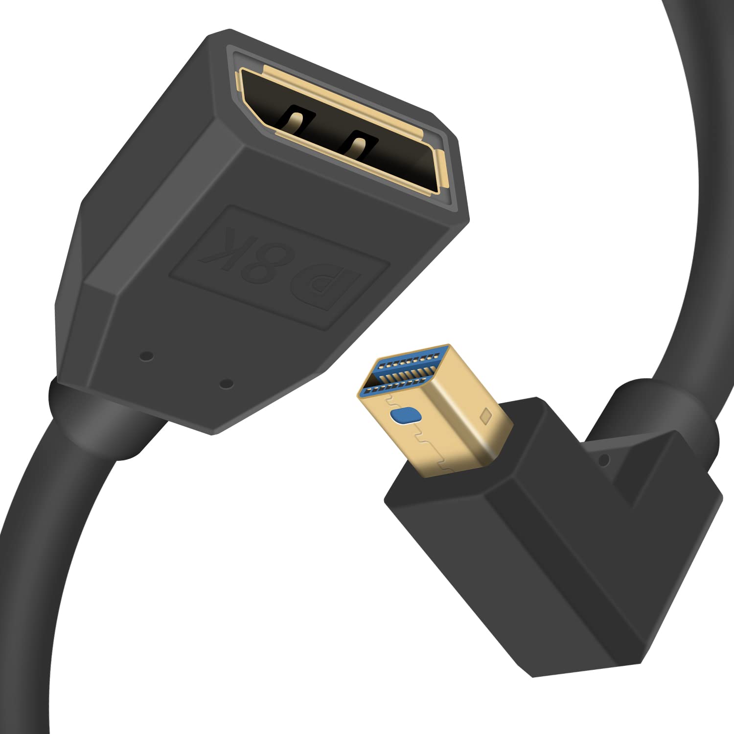 Duttek Mini Displayport to Displayport Cable, 8K@60Hz 1.4 Mini Displayport UP Angle Male to Displayport Female Extension Cable Bi-Directional Transmission Displayport to Mini Displayport Cable (0.3M)