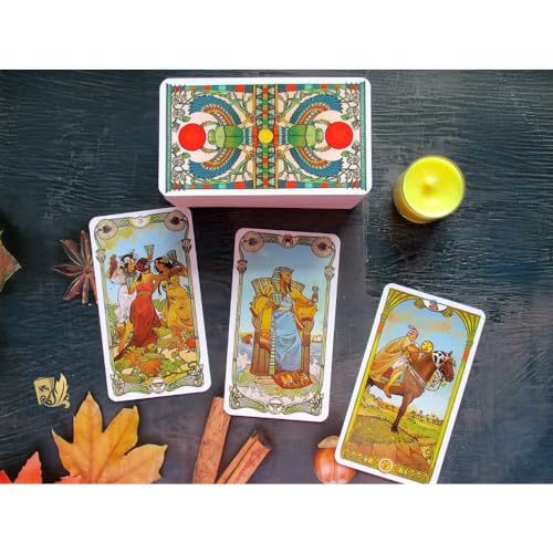 Atesswy Egyptian Art Nouveau Tarot, A Egyptian-Themed Tarot Deck: Ancient Wisdom Meets Art Nouveau Elegance, 78 Tarot Cards, Pocket Edition: 4.06