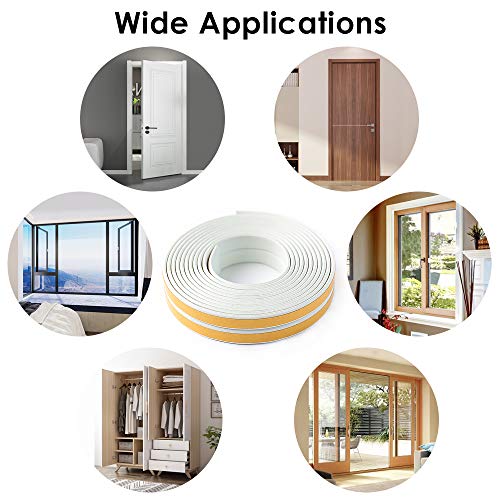 Door Weather Stripping & Draft Stopper Door Sweep Window Seal, QIBOX Indoor Strips Gap Blocker Weatherstrip Insulator Kit, 2-Pack Foam Rubber Strips Seal Soundproof Anti-Collision 52ft(16m)
