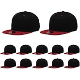 ZH Plain Flat Brim Snapback Baseball Caps Adjustable Blank Baseball Caps Wholesale 12 Pack