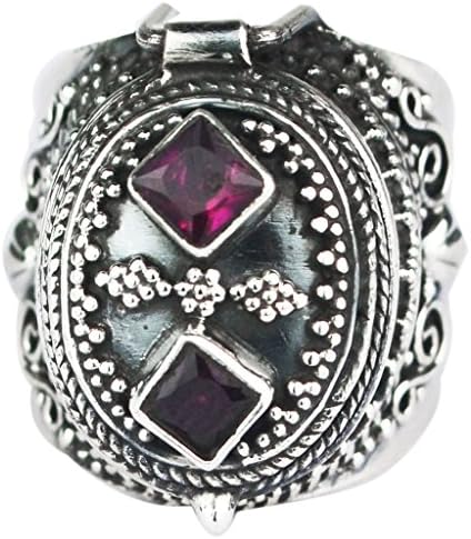 Crystalcraftindia garnet gemstone Poison Rings Size 7 US 16.98 gms 925 Sterling Silver