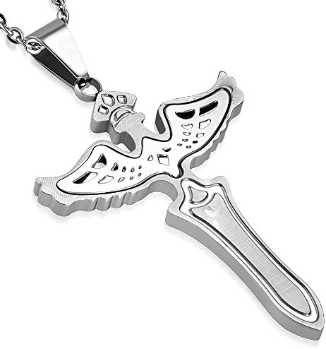 Stainless Steel Guardian Angel Wing Dagger Sword Cross Pendant - PLY450