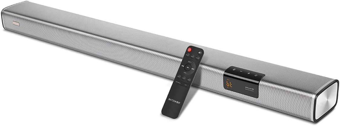Sound Bar, BlitzWolf Home Audio Bluetooth Soundbar for TV 35 inch 60W 2.1 Audio Channel 4 Speaker & 2 Low-Frequency Radiators for TV PC with Coaxial/Optical/AUX/USB and Cellphone