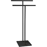 40 Inch Freestanding Towel Rack for Bathroom Floor Double-T Shape Bath Sheet Holder with Marble Design Base Standing Towel bar Next to Tub or Shower Towel Holder Stand SUS304 Matte Black