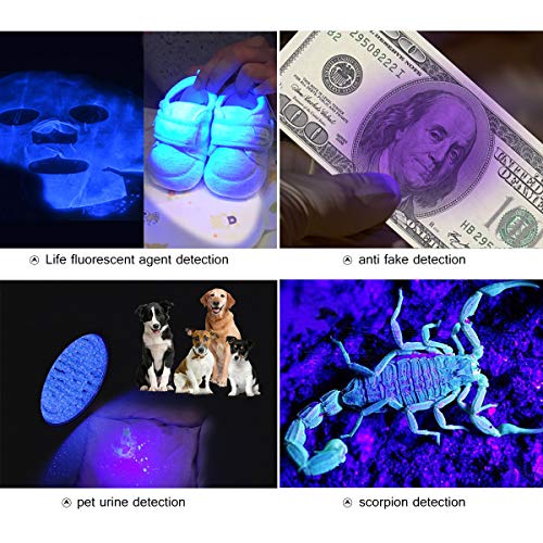 Blacklight Flashlight, 100 LED Ultra Violet UV Flashlight Handheld Blacklight Stain Detector with UV Safety Goggles to Spot Scorpions, Bed Bugs, Bodily Urine, Car Freon Leaks (Sliver) (Sliver) - Thumbnail 4