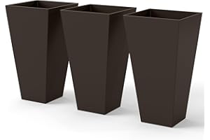 Outsunny 28" Tall Planters for Outdoor Plants with Drainage Hole, Set of 3 Taper Indoor Outdoor Planters, Large Plastic Garde