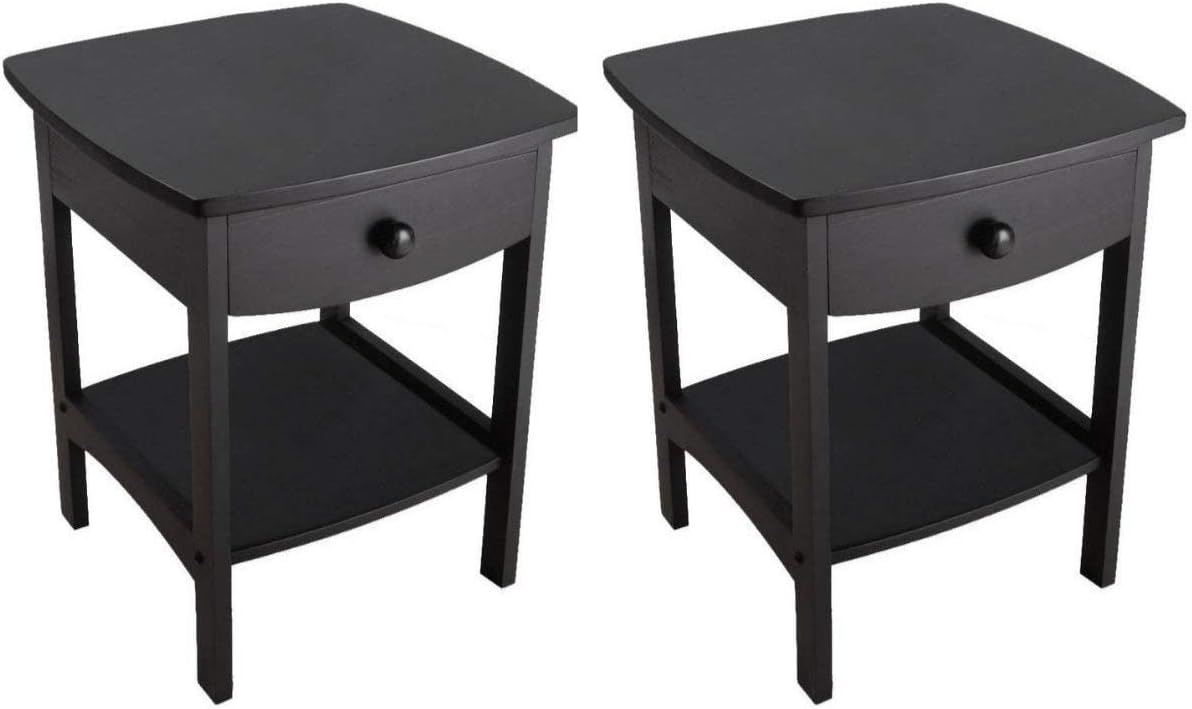 Amazon Com Winsome Wood 20218 Trading Curved 1 Drawer Nightstand Claire Accent End Table Black Set Of 2 Kitchen Dining