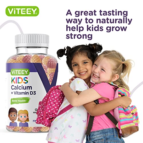KIDS CALCIUM GUMMIES WITH VITAMIN D3 – SUPPORTS BONE HEALTH & TOOTH HEALTH – NATURALLY SOURCED CALCIUM 500MG PLUS VITAMIN D3 1000IU – GLUTEN FREE, GMO FREE – TASTY CHEWABLE FRUIT FLAVORED GUMMY