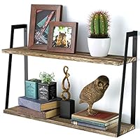 SRIWATANA Floating Wall Shelves, 2-Tier Rustic Wood Shelves for Bedoom, Bathroom, Living Room, Kitchen(Carbonized Black)