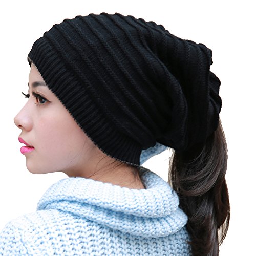 E Support Unisex Winter Warm Knitted Beanie Multifunction Scarf Hat Black