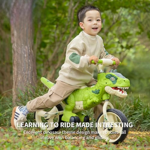 Dinosaur-Themed Toddler Balance Bike Toys for 2-7 Year Old Girls & Boys - Music & Lighting Effects, No-Pedal Training Bike, Best Gifts for Kids with Carbon Steel Frame & Adjustable Handlebar