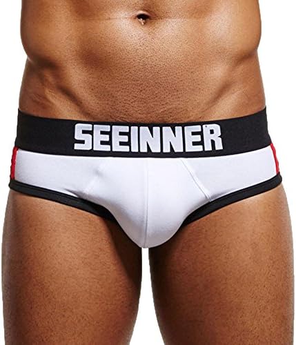 Hmeng Men's Underwear Briefs Shorts Letter Printed Underpants Pouch Soft Cotton Cups Panties