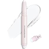 Wugbc White Eyeshadow Stick, Matte Cream Eyeshadow Long-Lasting Crease-Proof Eye Brightener Stick High Pigmented Shadow Highlighter Makeup Pencil Crayon with Blending Brush & Built-in Sharpener