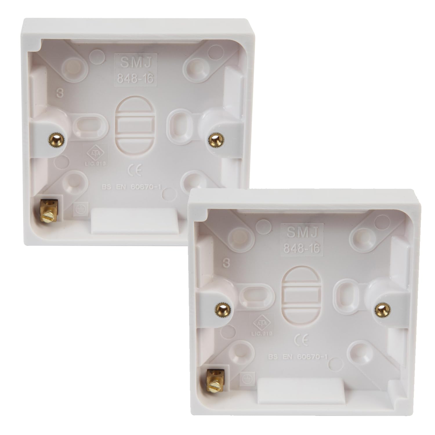 rhinocables 16mm Network Back Box – Surface-Mounted Pattress for CAT5e & CAT6 RJ45 Faceplates | Single Gang Ethernet Housing with Brass Ports for Home, Office & Workspace Cable Installs (2 Pack)