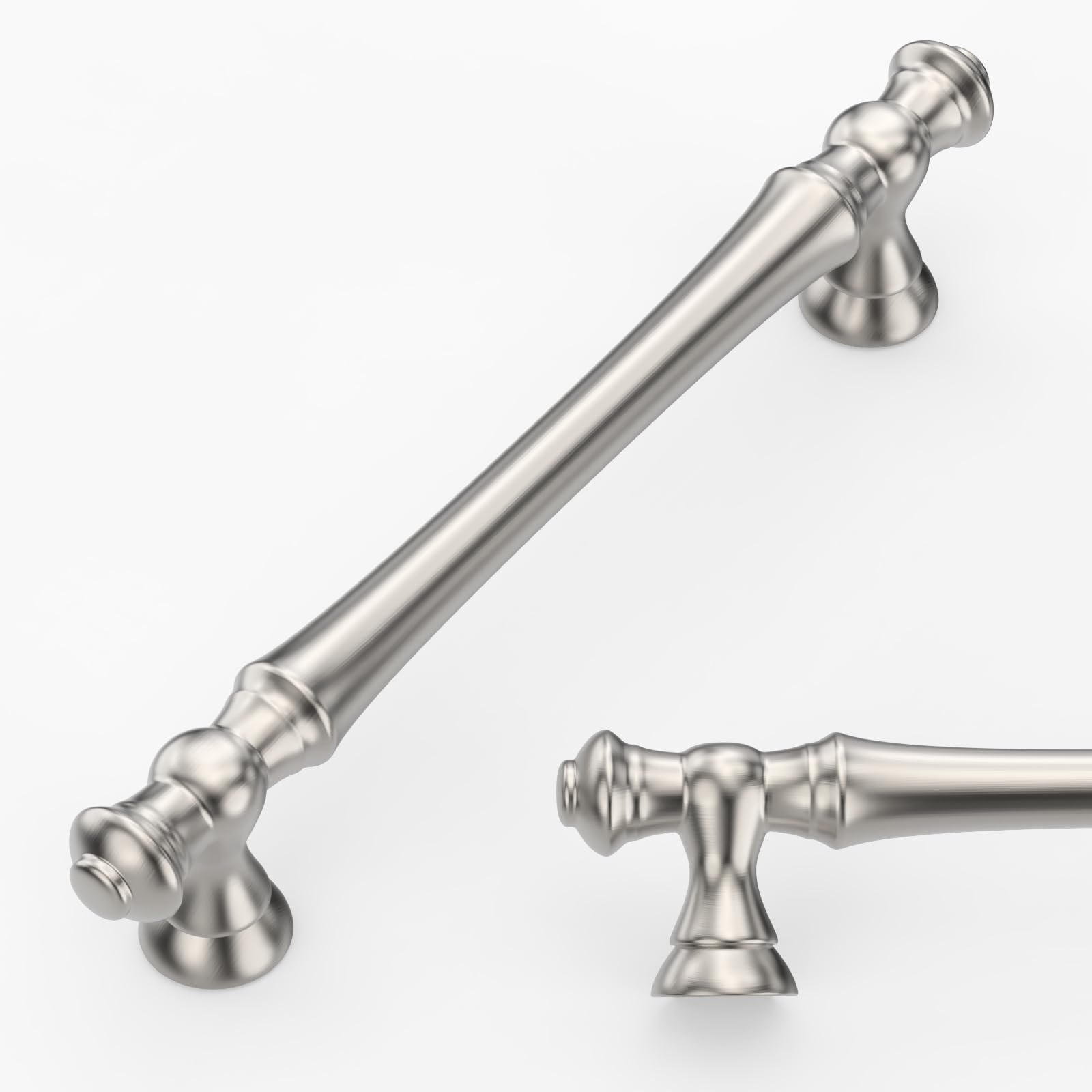 Amerdeco 6 Pack Brushed Satin Nickel Cabinet Pulls 128mm Hole Center Cabinet Hardware Kitchen Cabinet Handles for Bathroom Drawer Pulls Dresser Pulls AM022